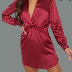Pretty little thing red satin long sleeve dress